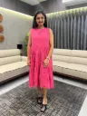 Pink Pure Cotton Schiffli Tiered Dress