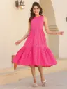 Pink Pure Cotton Schiffli Tiered Dress