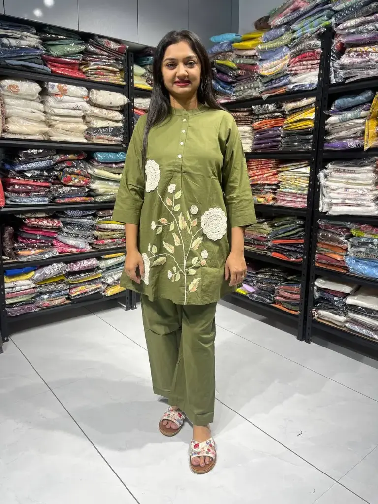 Olive Bloom Crochet Embroidered Co-ord Set