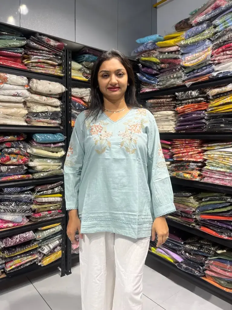 Pastel Mint Embroidered Premium Cotton Top