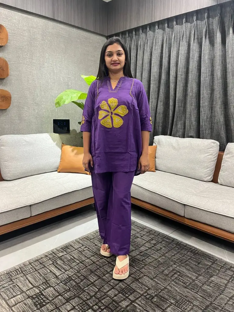 Royal Purple Flowercut Embroidered Co-ord Set