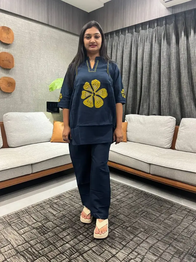 Royal Blue Flowercut Embroidered Co-ord Set