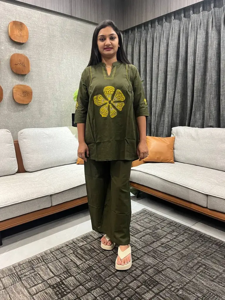 Wild Green Flowercut Embroidered Co-ord Set