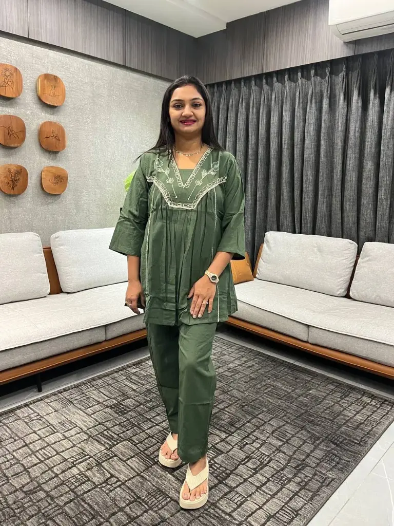 Wild Green Embroidered Flex Cotton Co-ord Set