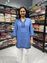 Azure Bloom Embroidered Reyon Cotton Tunic