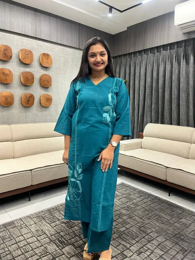 Teal Bloom Embroidered Kurta Plazzo Set