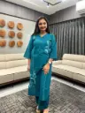 Teal Bloom Embroidered Kurta Plazzo Set