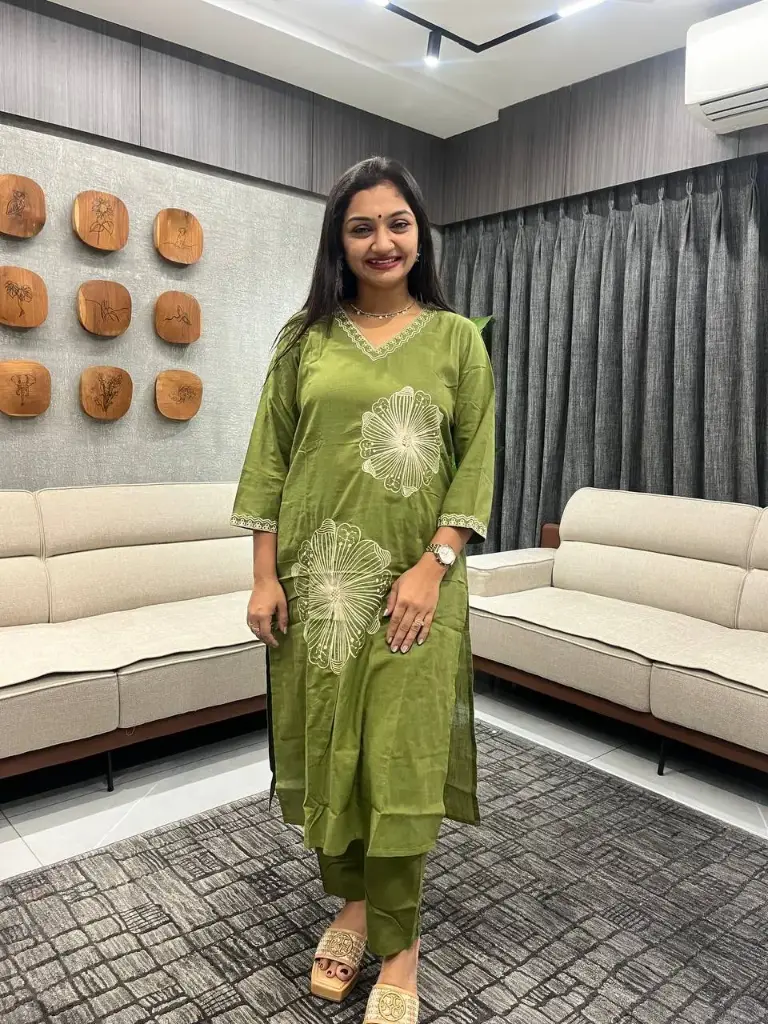 Olive Bloom Slub Cotton Co-Ord Set