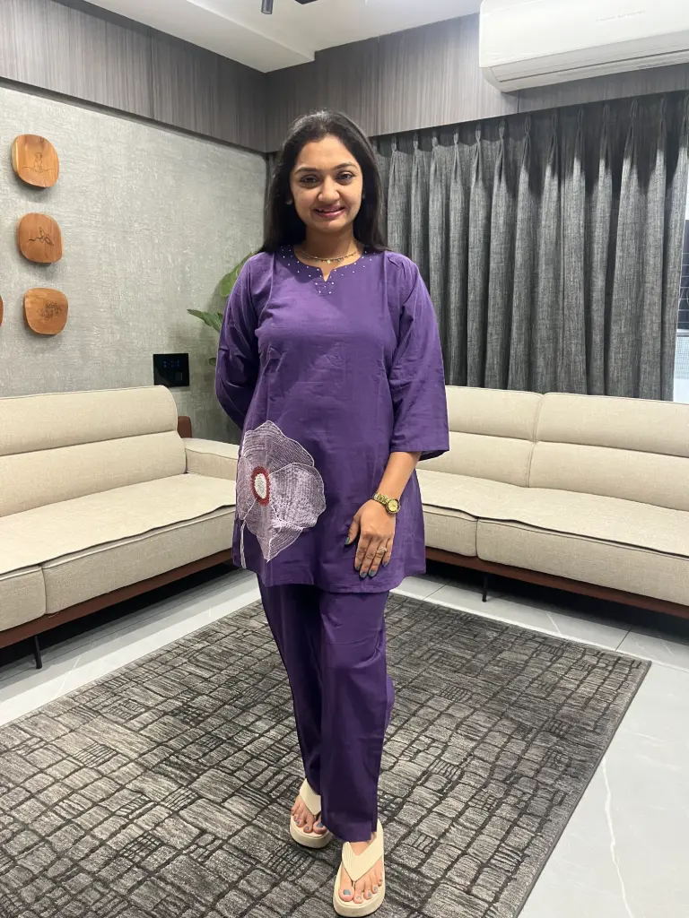 Purple Bloom Embroidered Co-Ord Set