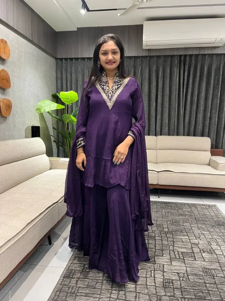 Royal Plum Chinon Sharara Set