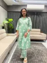 Pista Green Cotton Flared Kurta Set