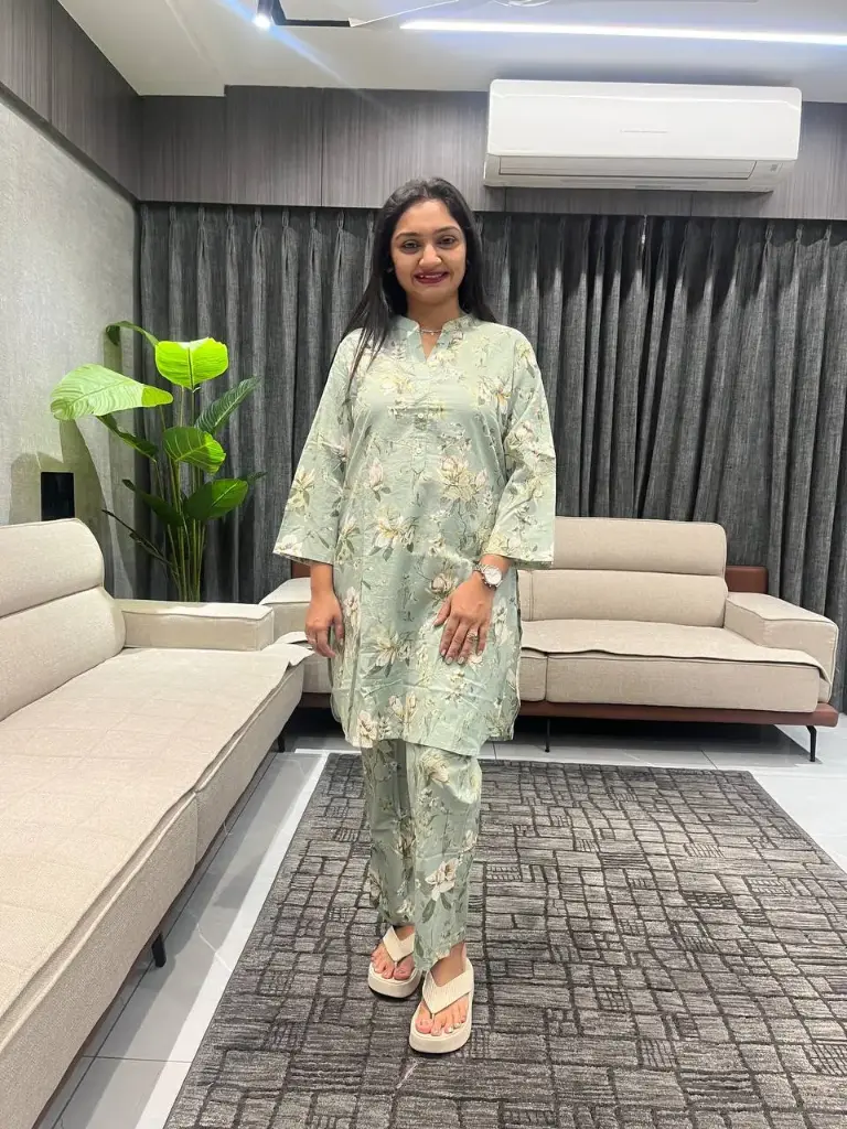 Pista green Cotton Printed Co-ord Set