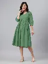 Green Pure Cotton Solid Gathered Dress