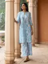 Sky Blue Cotton Straight Kurta Set