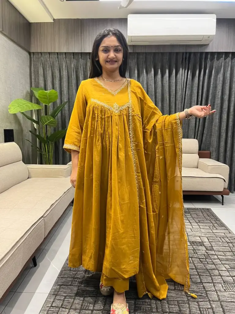 Mustard Royal A-Line Cotton Suit Set