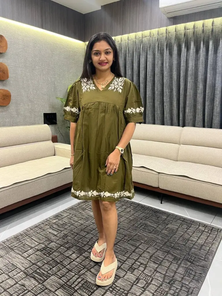 Olive Bloom Cotton Long Tunic