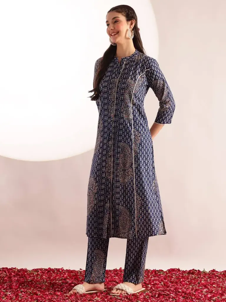 Indigo Bloom Cotton Kurta Set