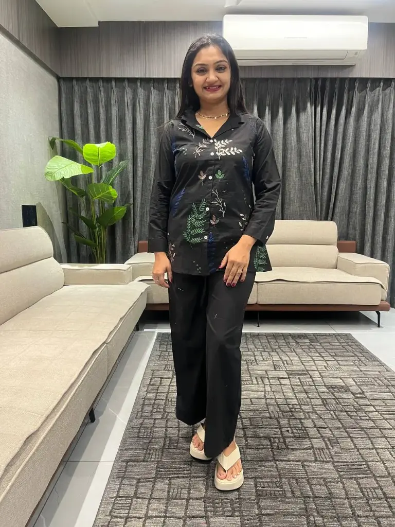 Midnight Flora Embroidered Cotton Co-Ord Set