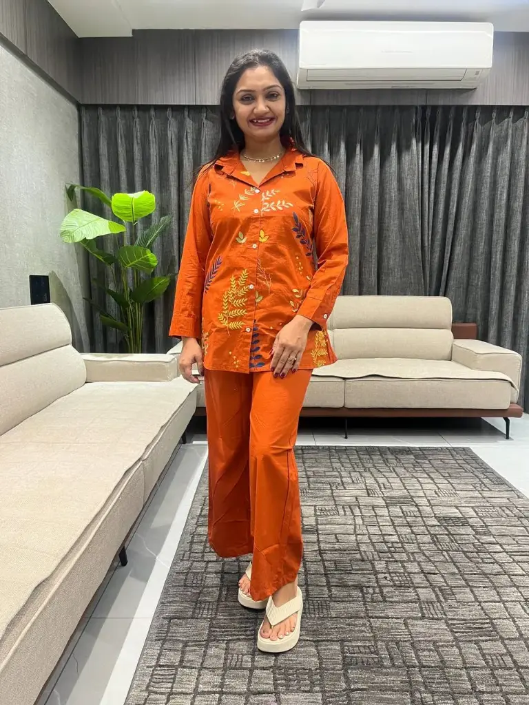 Rust Bloom Embroidered Cotton Co-Ord Set