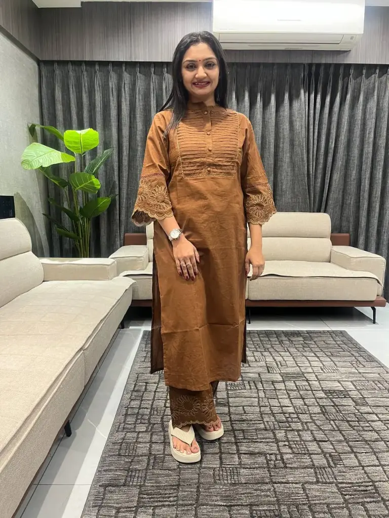 Cocoa Grace Embroidered Cotton Kurta Set