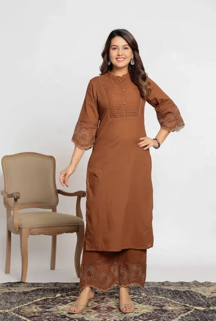 Cocoa Grace Embroidered Cotton Kurta Set