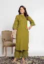 Olive Bloom Embroidered Cotton Kurta Set
