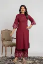 Wine Bloom Embroidered Cotton Kurta Set