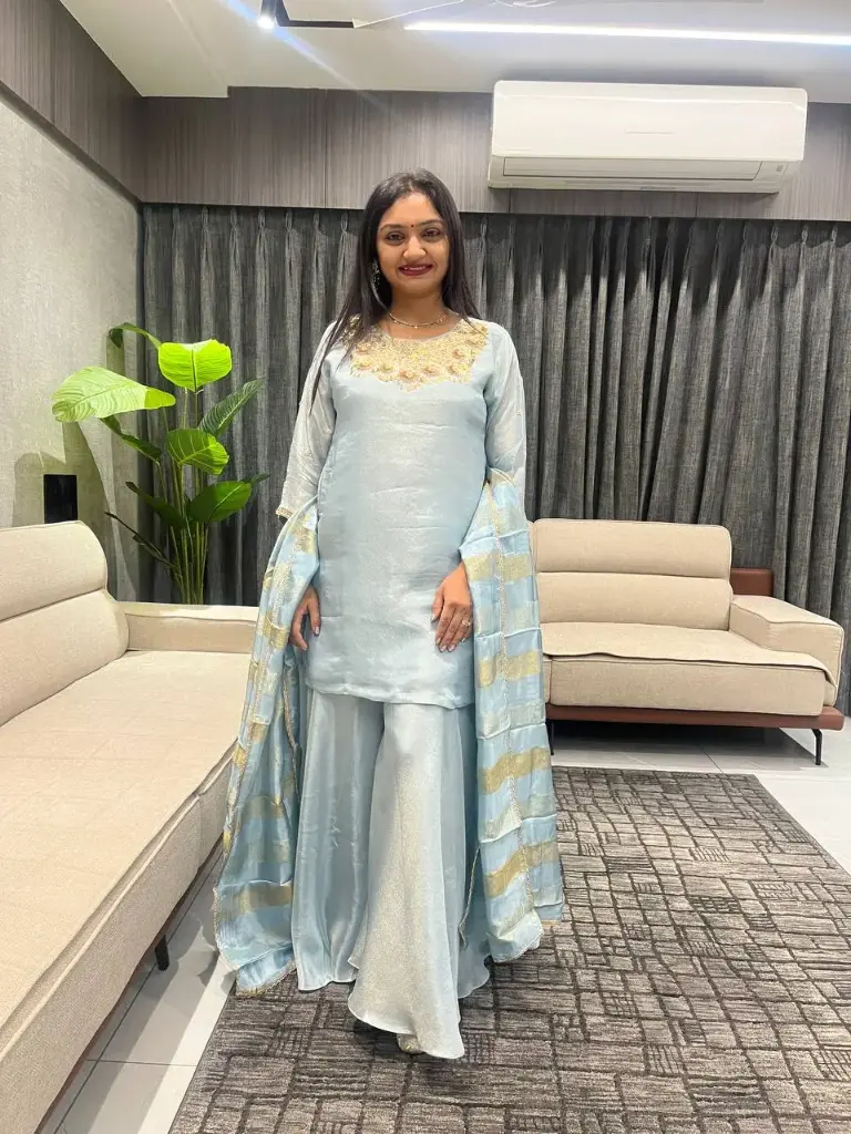 Celestial Blue Handwork Indo-Western Sharara Set