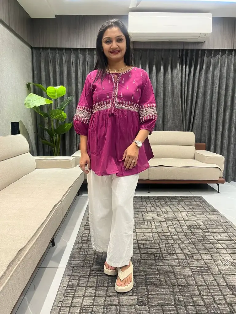 Wine Bloom Embroidered Cotton Tunic