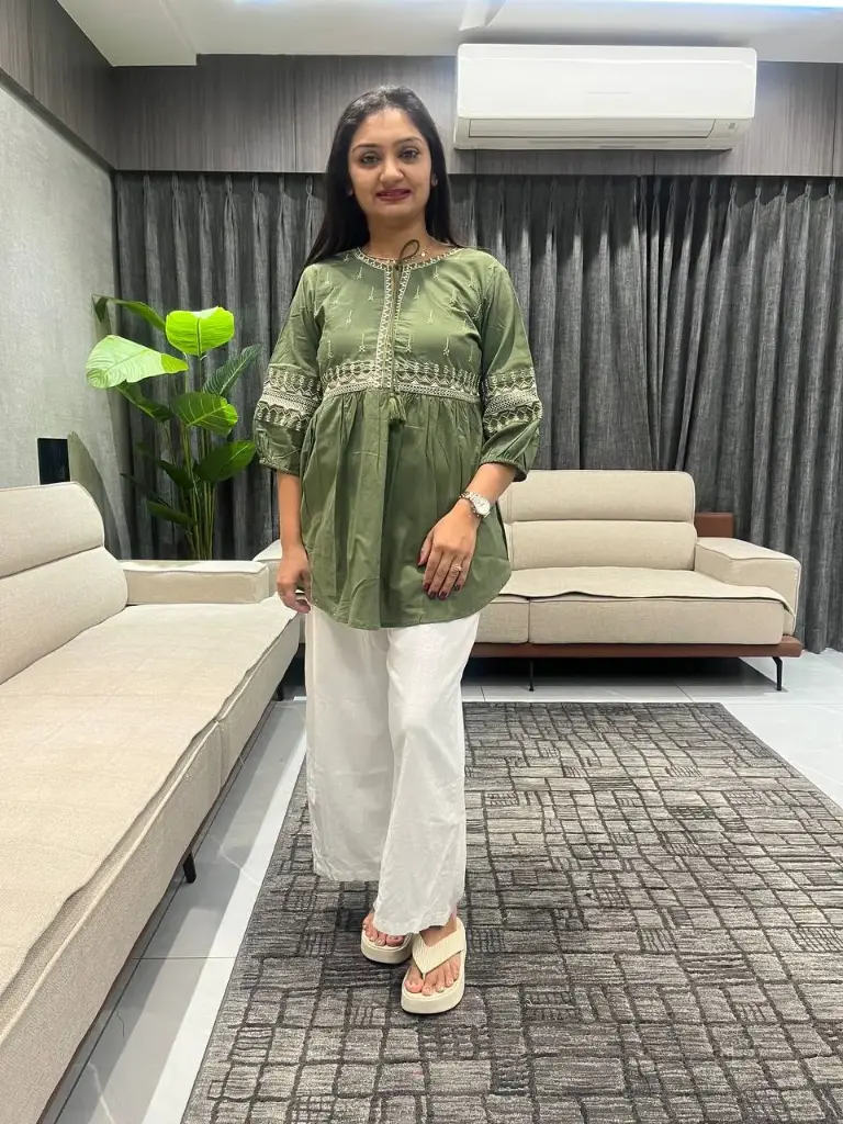 Olive Aura Embroidered Cotton Tunic