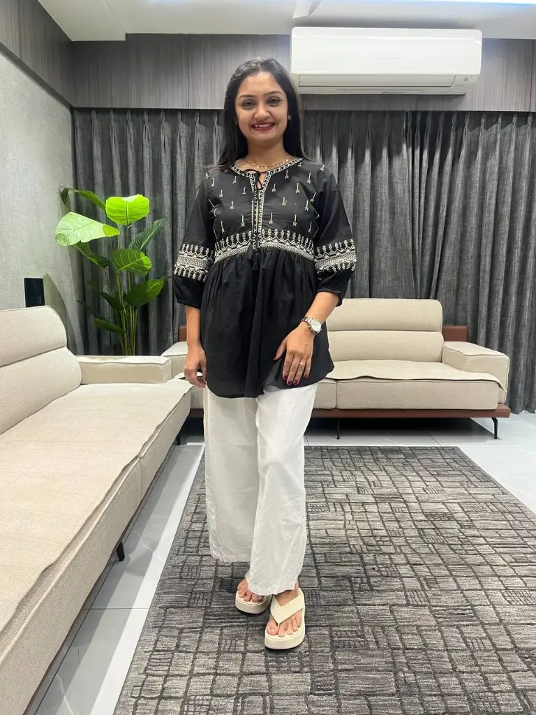 Noir Elegance Embroidered Cotton Tunic