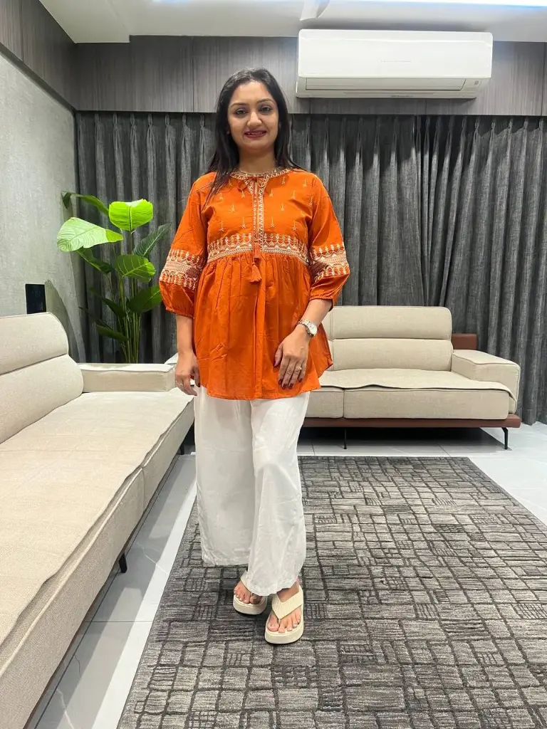 Rust Bloom Embroidered Cotton Tunic