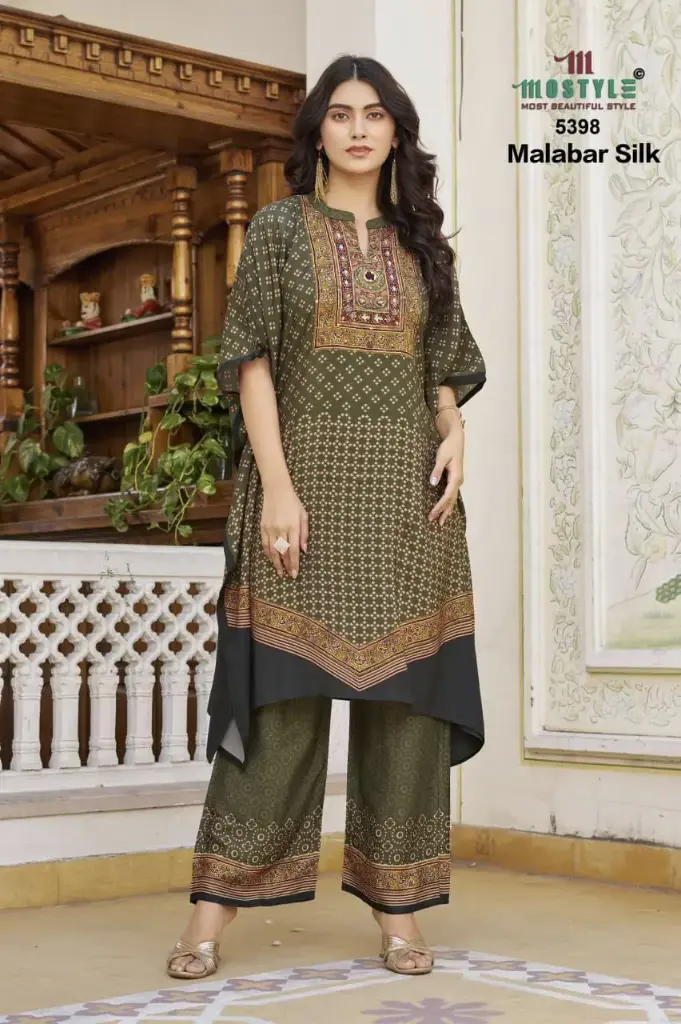 Aarya Olive Heritage Kaftan Co-ord Set