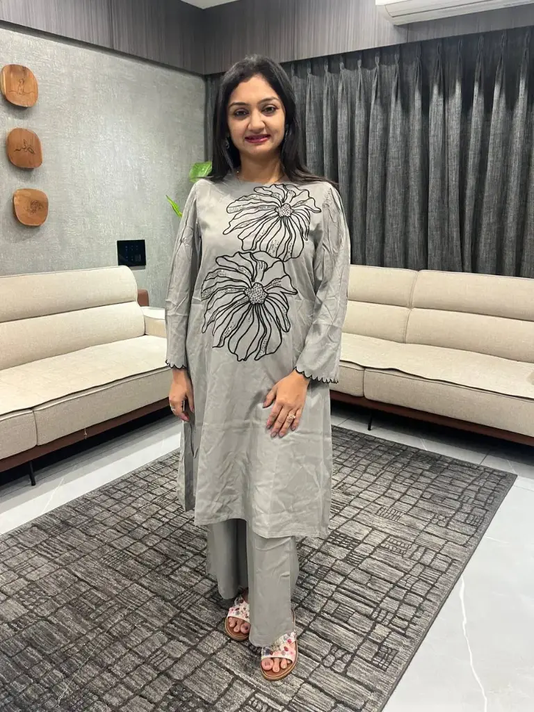 SAUMYA GREY FLORAL EMBROIDERED KURTA SET