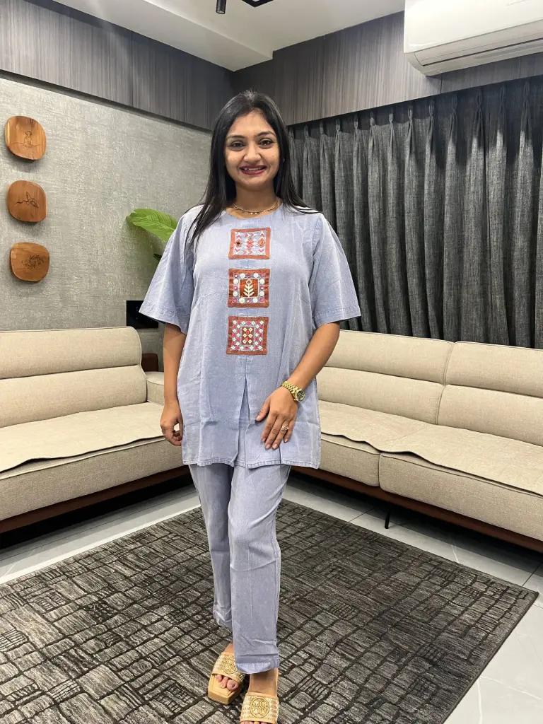SONIYA BLUE PATCH EMBROIDERED CO-ORD SET