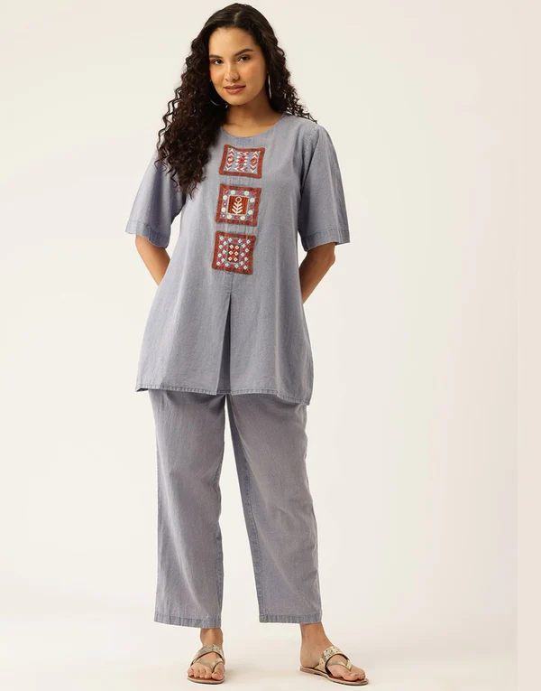 SONIYA BLUE PATCH EMBROIDERED CO-ORD SET