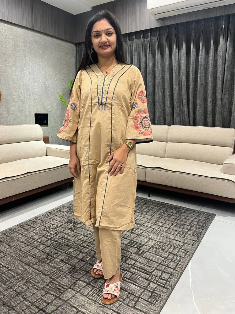 RAVINA BEIGE EMBROIDERED KURTA SET