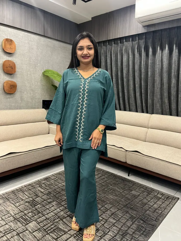 LOUIS GREEN HAND EMBROIDERED CO-ORD SET