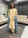 TARANG ELEGANT BEIGE KURTA SET WITH CONTRAST DUPATTA