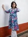 Blue Cotton Floral A-Line Tunic