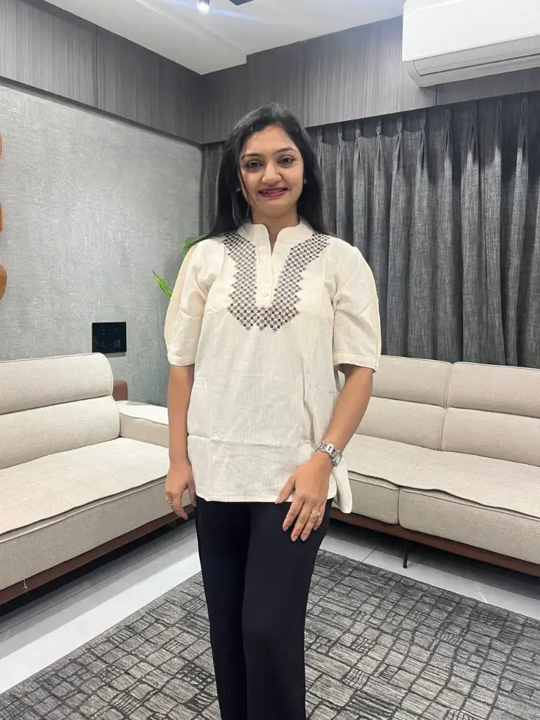 Ira Ivory Embroidered Linen Top