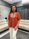 Zoya Rust Embroidered Linen Top