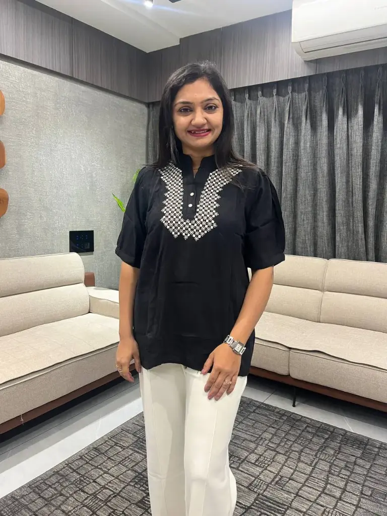 Naira Noir Embroidered Linen Top