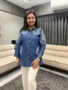 Anaya Indigo Vine Denim Shirt Top