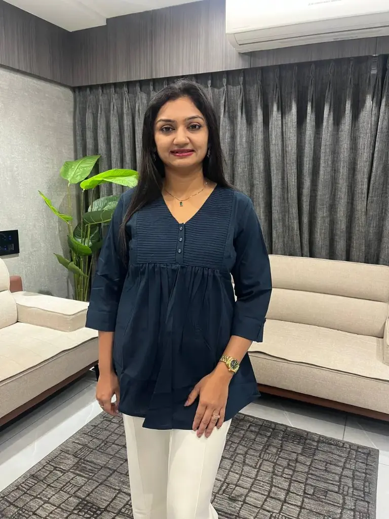 Aira Navy Pintuck Cotton Top