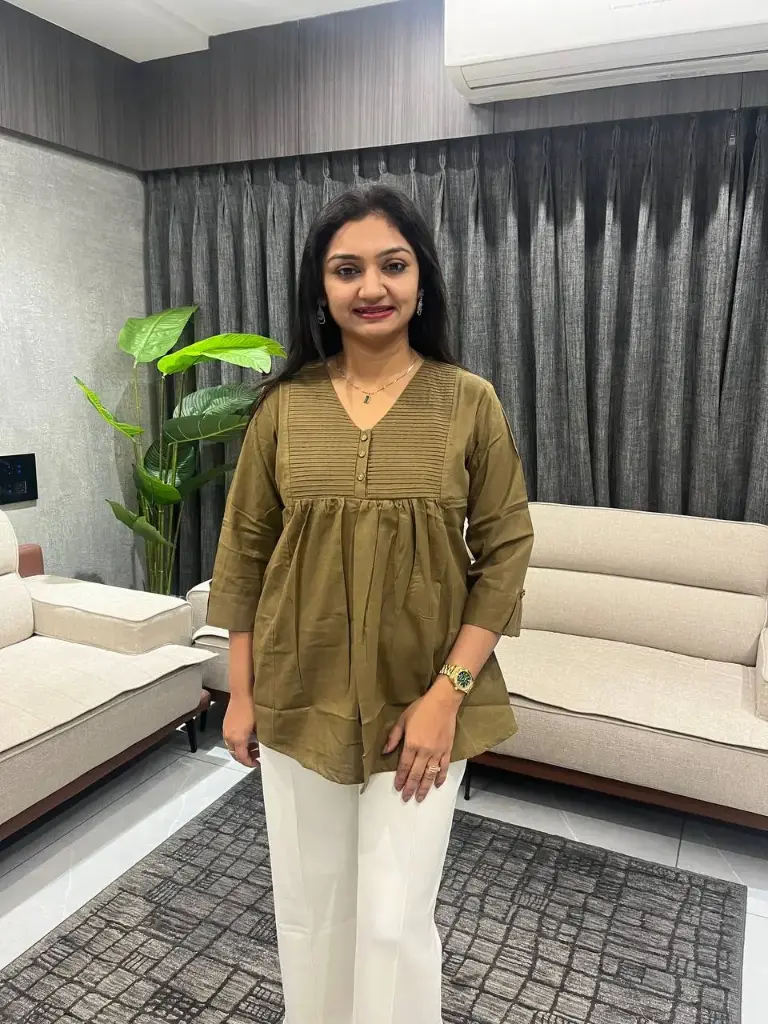 Myra Moss Green Pleated Neck Top