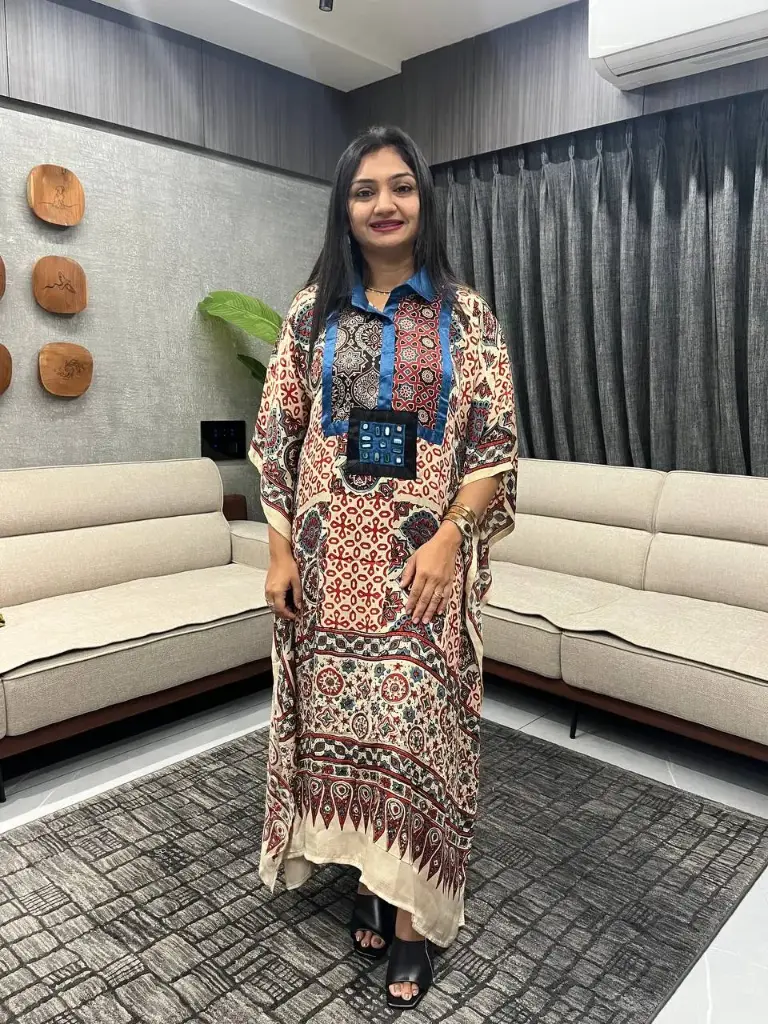 Ivory Azure Heritage Modal Silk Kaftan