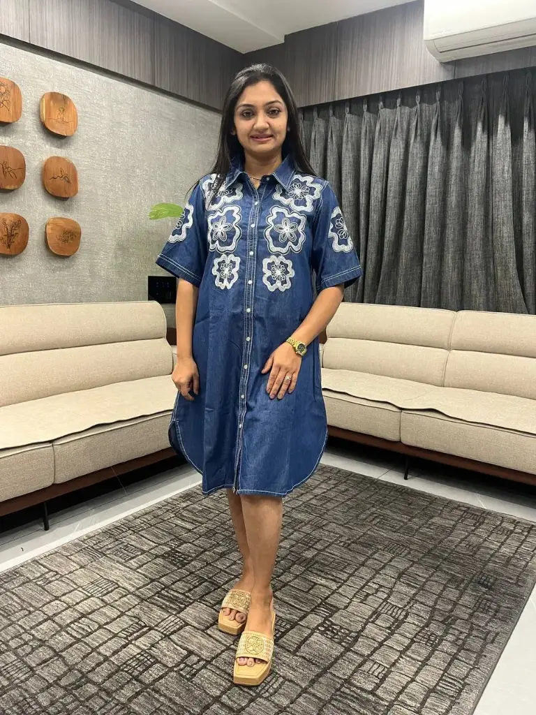 Indigo Bloom Denim Shirt Dress