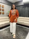 Rust Aura Embroidered Cotton Tunic