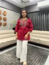Crimson Bloom Embroidered Cotton Tunic